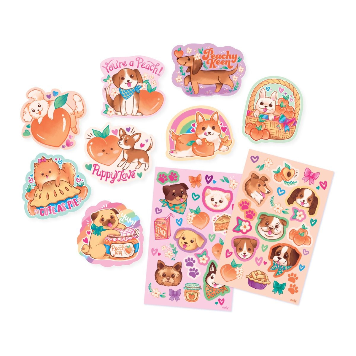 puppies and peaches scented sticker set